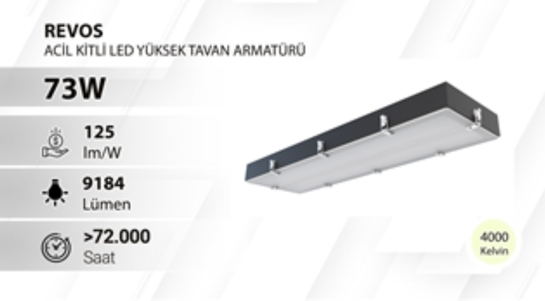Revos Acil Kitli Yüksek Tavan LED Armatür 
